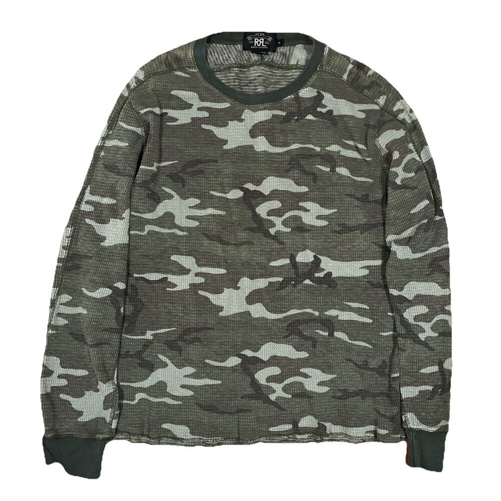 Ralph Lauren RRL Men Long Sleeve Waffle Thermal Shirt Camouflage Camo XL Classic